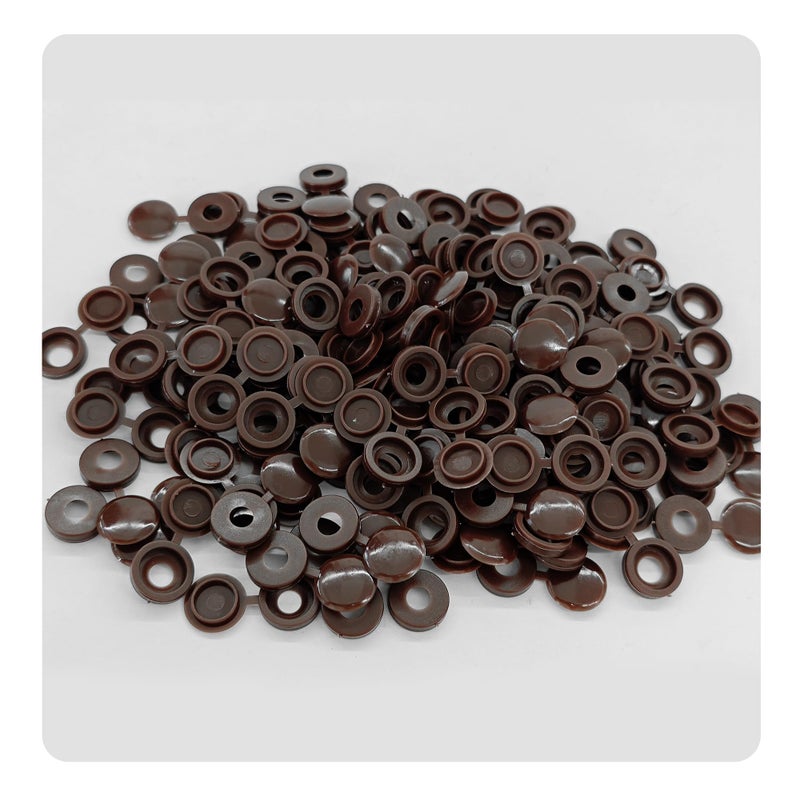 Runseaway 150Pcs Dark Brown Plastic Screw Covers, Hinged Screw Cover Caps, Hinged Fold Over Caps Dust Washers Snap Flip Tops for Screw Protection - Image 3